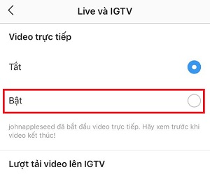 bat thong bao live stream tren instagram nhanh nhat