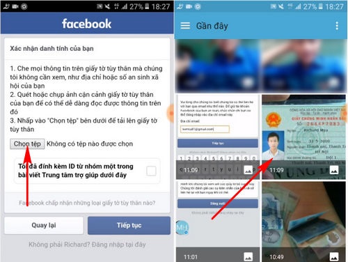 xác minh danh tính Facebook bằng CMND