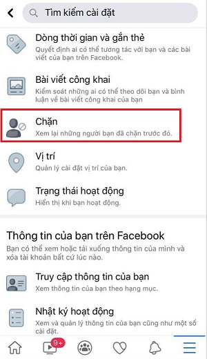 Cac buoc xem danh sach bi chan tren facebook