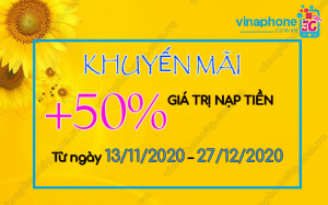 VinaPhone khuyến mãi tặng 50% 13/11/2020 – 27/12/2020