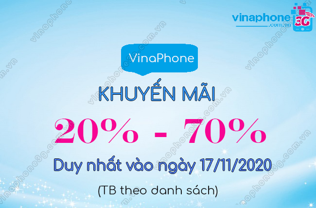 VinaPhone khuyen mai ngay 17/11/2020