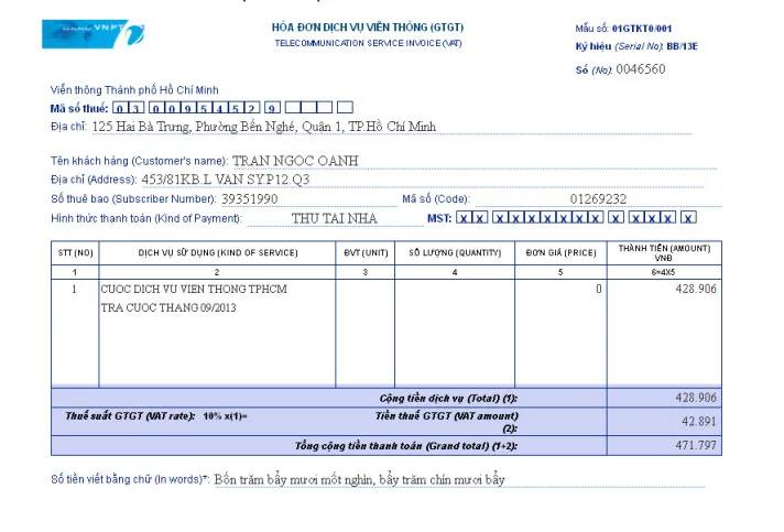 Các bước tra cứu và in hóa đơn điện thoại VinaPhone trả sau online Hoa don tra sau VinaPhone