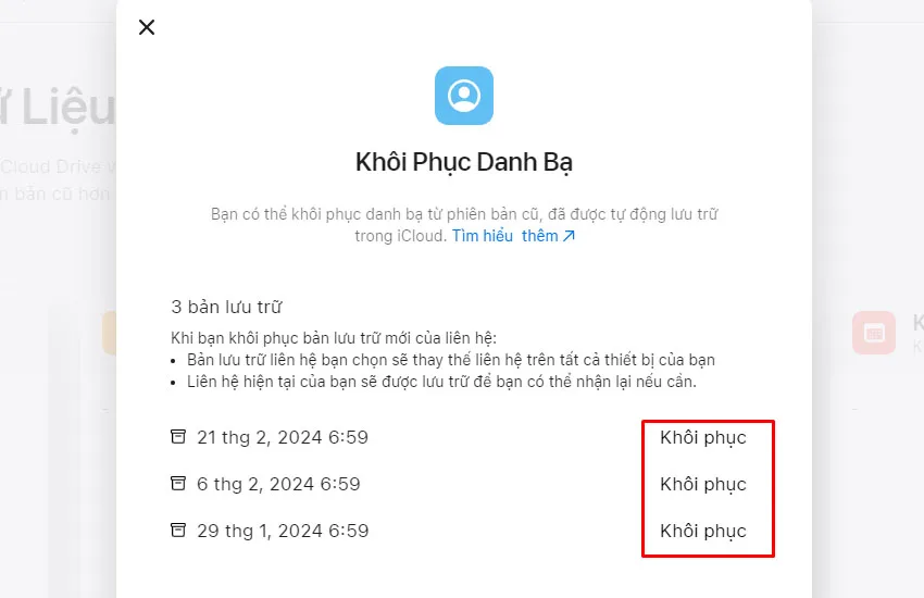 Khoi phuc danh ba tren sim bi xoa bang iCloud