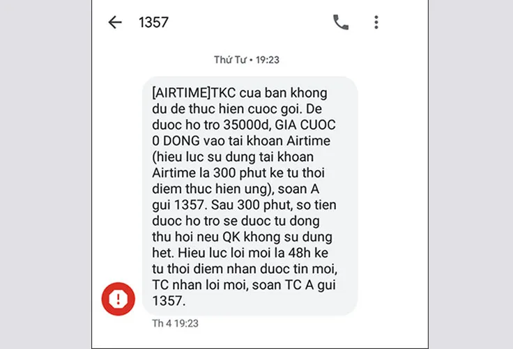 Tin nhan moi ung tien cua dich vu Airtime VinaPhone