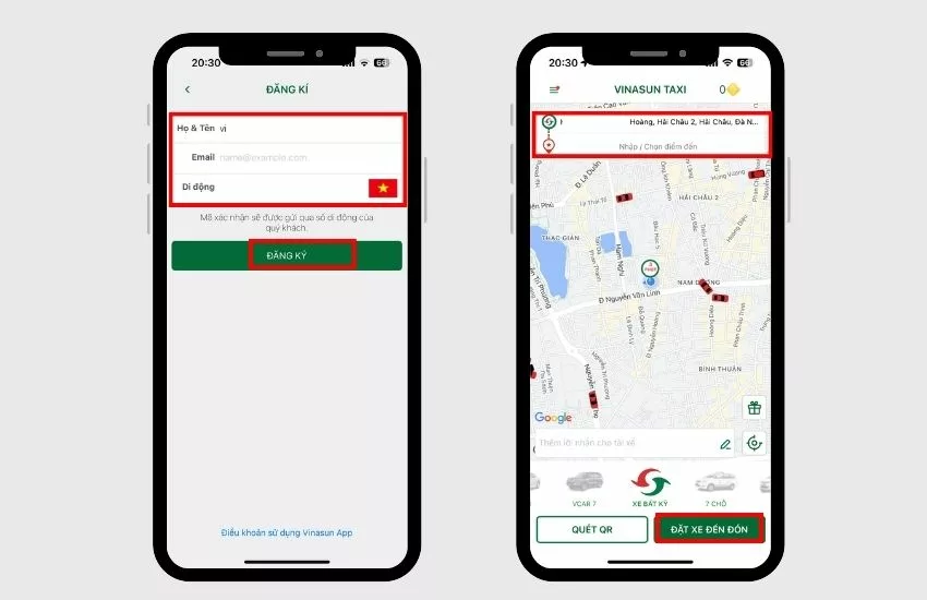 Goi xe taxi Vinasun qua App