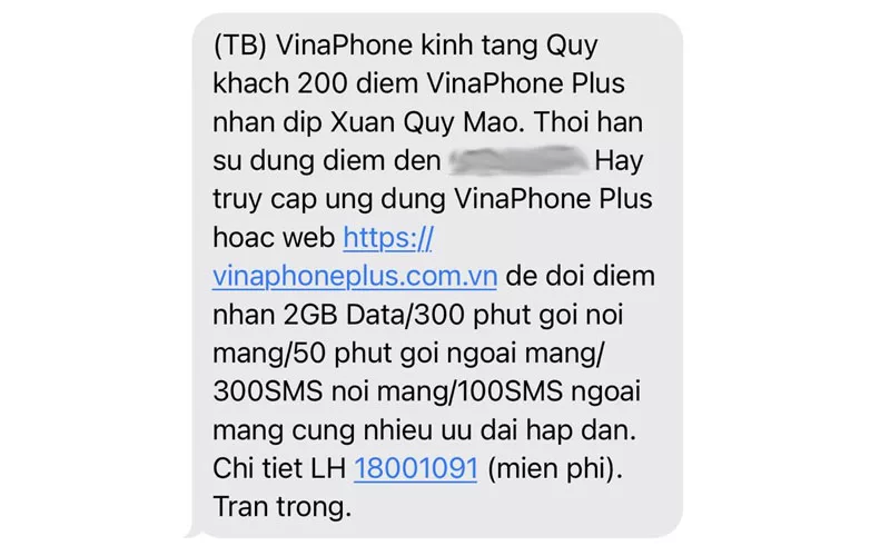 VinaPhone Plus tang 200 diem