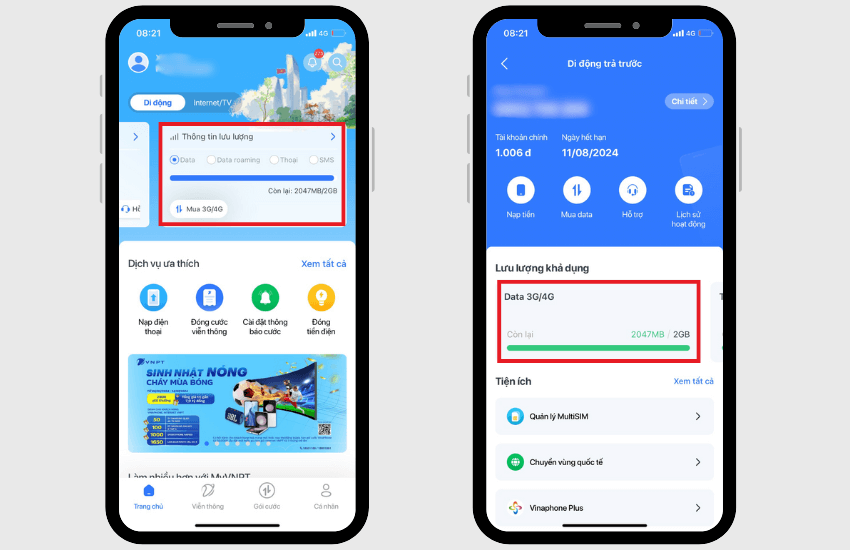 Thông tin về gói VD89P 6 tháng của VinaPhone cho ai chưa biết Cach tra cuu uu dai con lai cua goi 6VD89P tren app