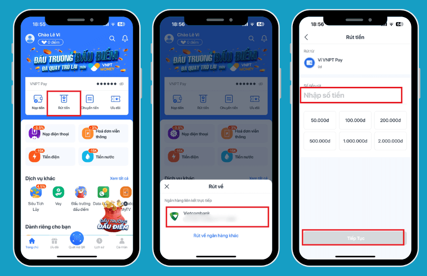 Cach rut tien tu vi VNPT Money ve tk ngan hang